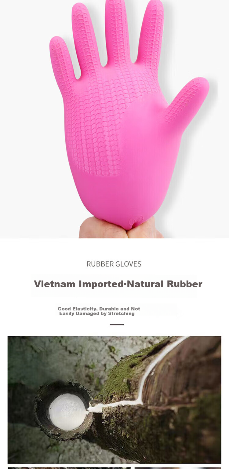 Kelinlai Imported Natural Rubber Gloves, Non-Slip Design, Protective, Pink, Extra Large Size XL 4