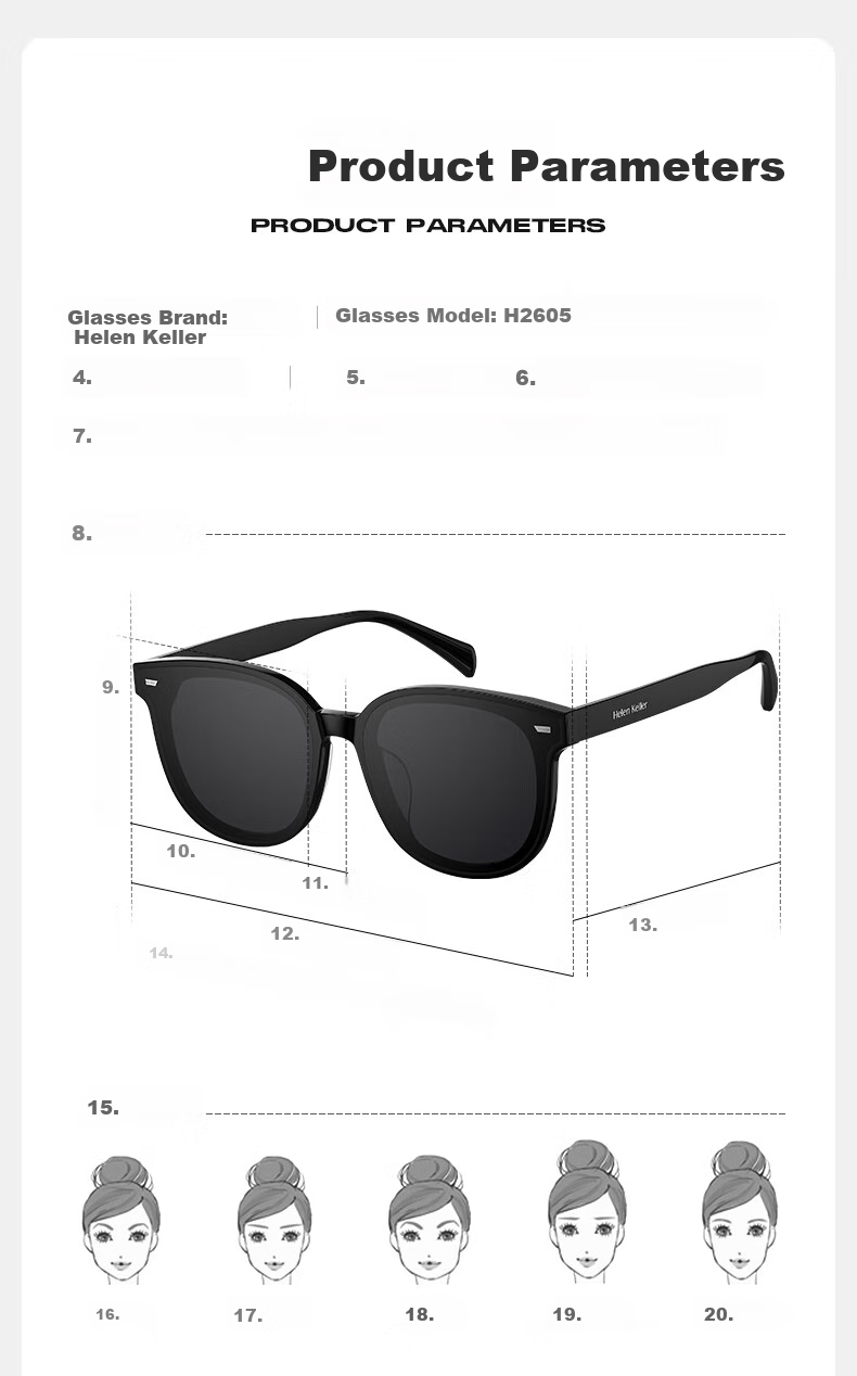 HELEN KELLER Sunglasses for Men And Women, UV Protection, Slimming Effect, Driving And Outdoor Use, Sun Protection Glasses H2605N08 7