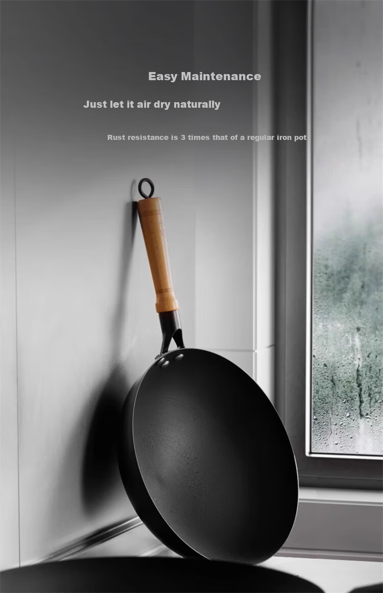 Robam , Robam Cast Iron Wok Non-Stick Pan Cooking Pot Healthy Non-Coated Round Bottom Pan [Bestseller] 11