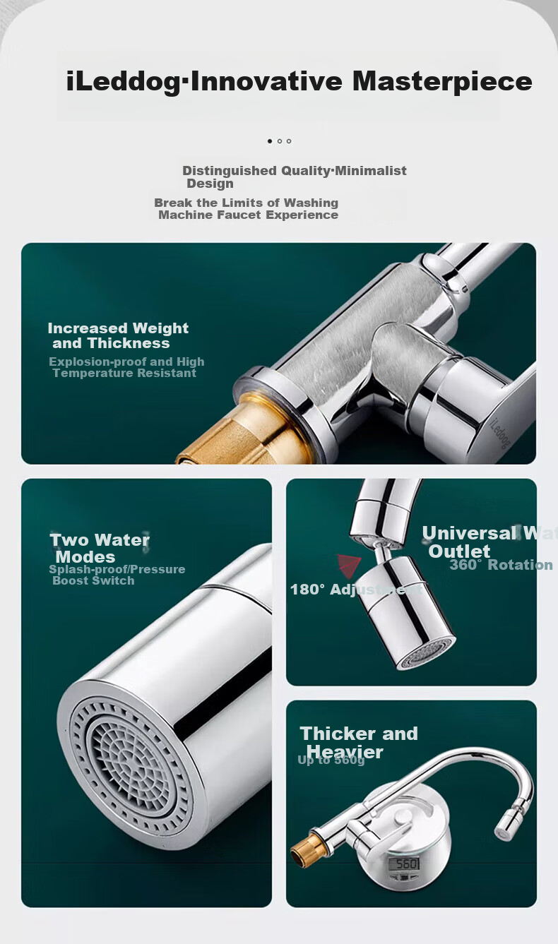 ILeddog [Germany] Kitchen Faucet, Dual Temperature And Control, Dishwashing Sink, 360° Rotating Anti-Splash Tap, CFLT-GY2D 3