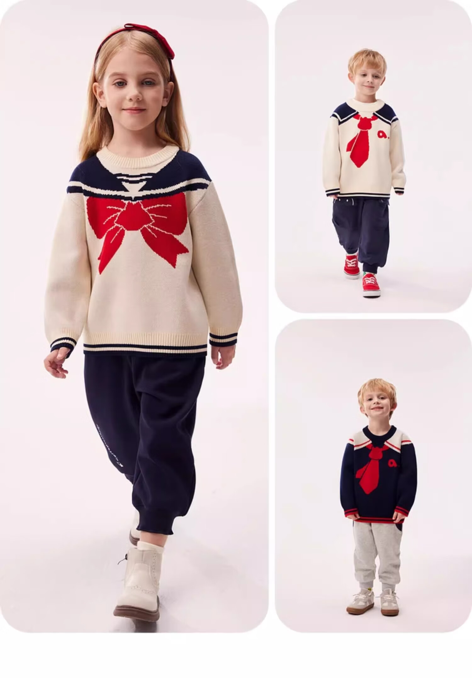 Allo&lugh Alu and Ru Unisex Kids Knit Pullover Sweater Set Knitwear College Style Navy Blue 140 4