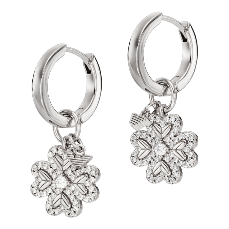 EMPORIO ARMANI Women's Stud Earrings, Four-Leaf Clover Silver Earrings, Birthday Gift for Girlfriend EG3608040