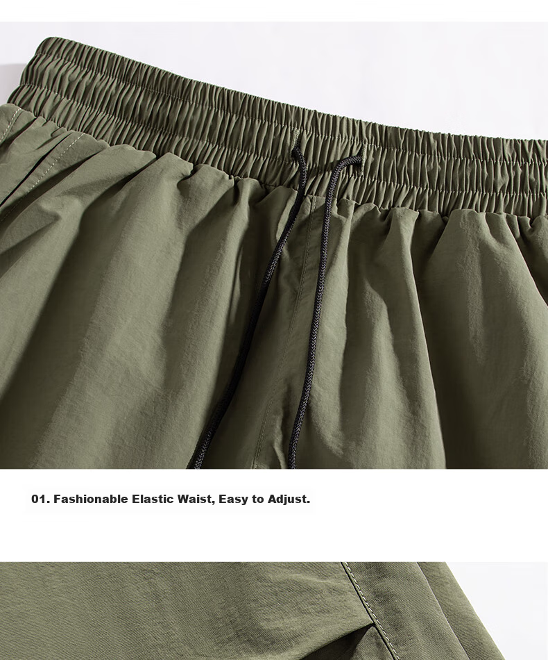 MINISO Men's Shorts, 2026 New American Trendy Workwear Style, Summer Outdoor Functional Loose-Fit Mid-Length Pants, Army Green, XL 33