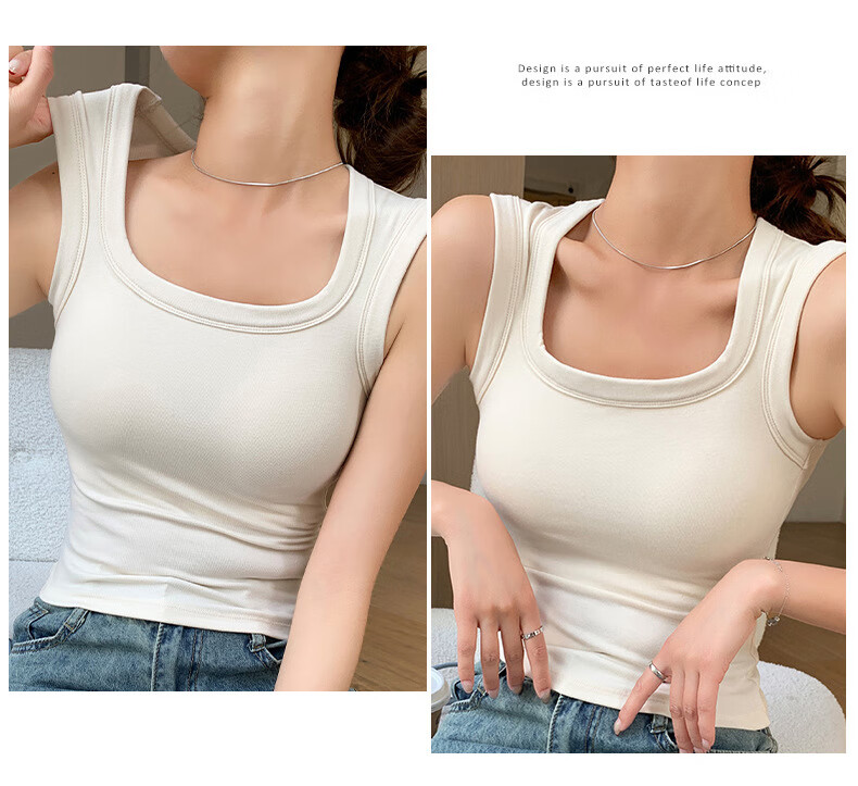 LangSha Square Neck Padded Tank Top for Women, Integrated Chest Pad, Racerback, Side Coverage, Slim Fit, Wide Shoulder Base Layer Shirt for Inner and Outer Wear 15