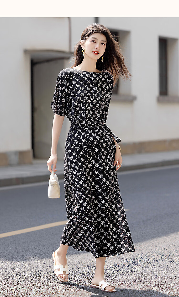 Dme [Romantic Style] Summer Elegant Boat Collar, Raglan Sleeve, Waist-Cinching, Pleated Wrap Dress with Water Print Floral Pattern for Wome 9