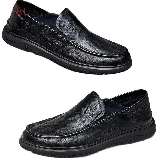 Мужские кожаные туфли CAMEL Classic Business, модель G15S155031, черные, размер 44