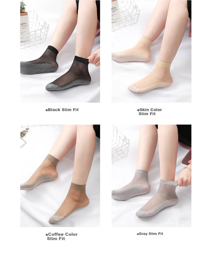 LangSha Women's Silk Stockings, 10 Pairs Thin Style, Trendy Mid-Calf, Spring And Summer, Black And Nude Cotton-Like Short Socks, Black 10 Pairs, One Size Fits All 16