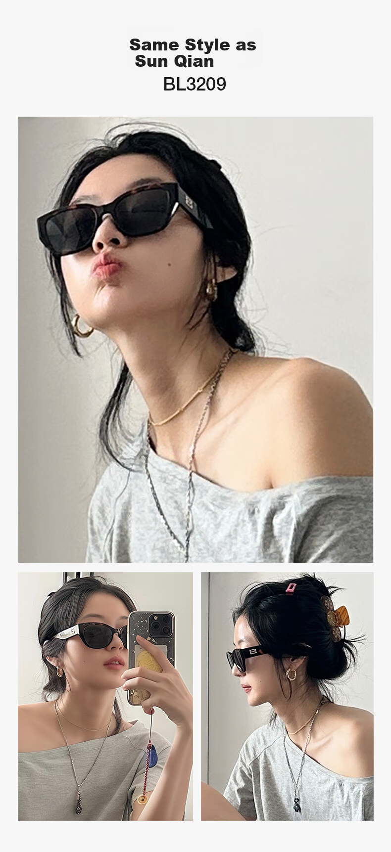 BOLON Sunglasses, Yang Zi's Style, Cat-Eye Glasses, Face-Slimming Effect, Sunglasses for Women, Driving Sunglasses for Men, Gift, BL3209 A32 2