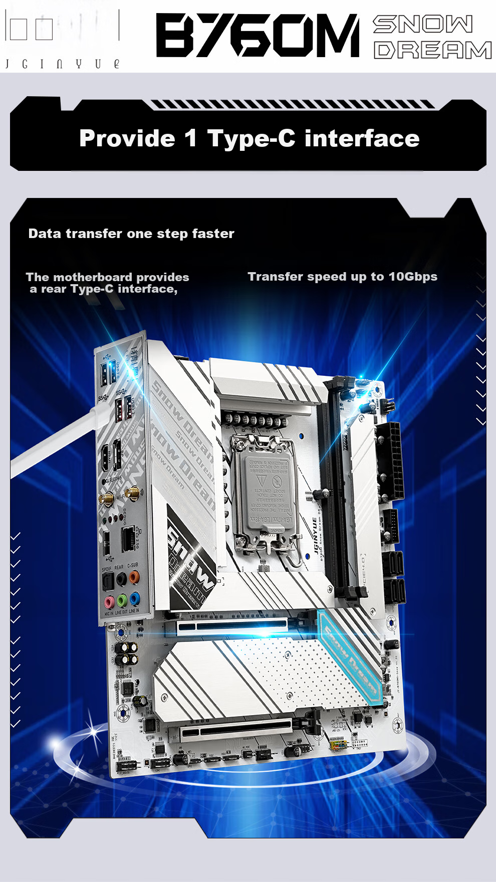 Jingyue B760M Snow Dream DDR5 Motherboard, Gaming Motherboard for I5 14600KF/13600KF/13400F (Intel B760/LGA 1700) 6