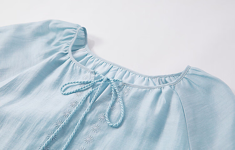 Demana "Light Breeze" Summer Cool Lyocell Embroidered Tassel Tie Split Pleated A-Line Women's Dress 20
