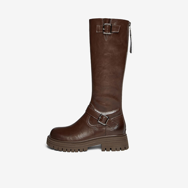 BASTO 25 Winter Knight Boots Street Trend Commuter Chunky Heel Women's Long Boots F2032DG5 Brown Size 37
