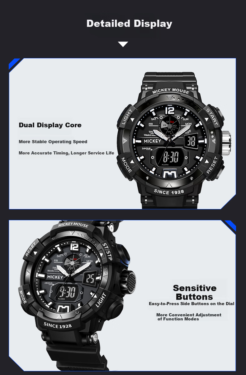 Disney Watch for Men, Students, Trendy Sports, Waterproof, Teenagers, Middle And High School Students, Multifunctional Dual Display Digital Watch, Cool Black And Purple 12