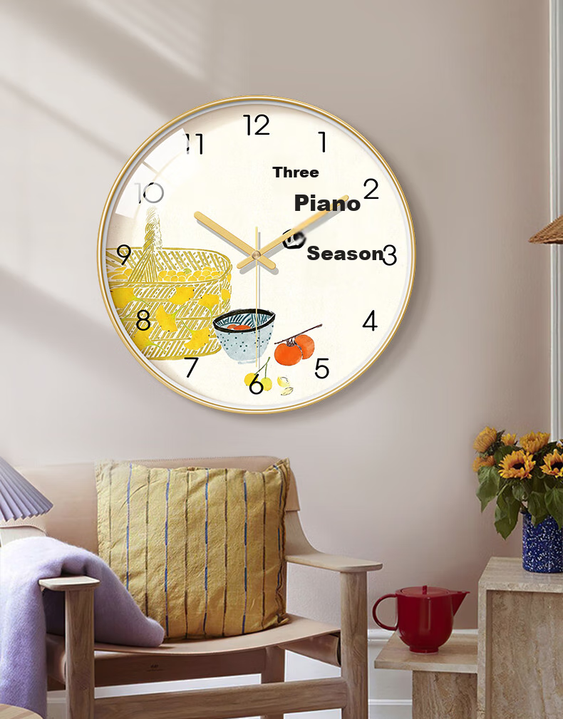 BBA Wall Clock, Living Room Home Use, Creative Timepiece, Wall-Mounted Chinese-Style Decorative Quartz Clock, Three Meals Four Seasons, 35cm 3