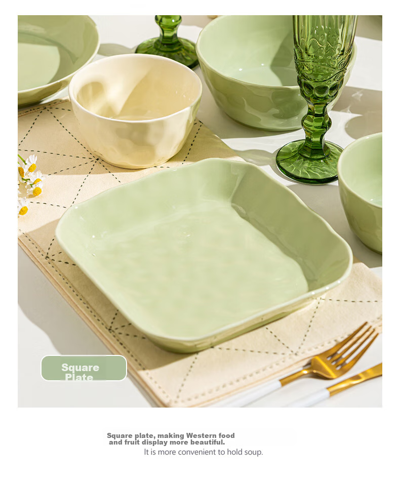 KANGQIN Cream-Colored Bowl And Plate Set, Home Use Underglaze Color High-Value Housewarming Tableware, 4-Person Dining Upgrade Gift Box for Mid-Autumn Festival 13