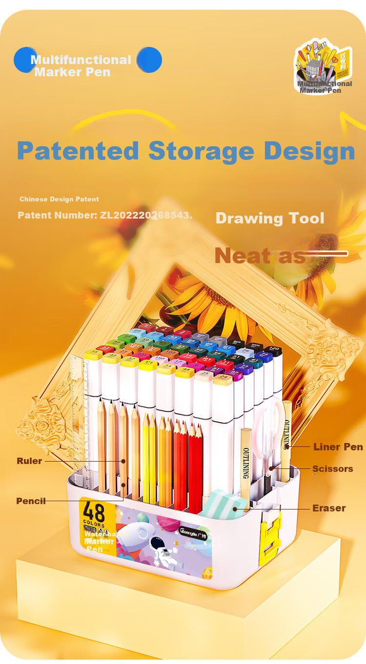 GuangBo Multifunctional Markers, 12 Colors, Washable, Erasable, Water-Based, Children's Colored Watercolor Pens, Double-Ended, Non-Toxic for Elementary School Students And Kindergarten, Specialized Art Brushes, Collection Case with Storage Box H02321 2