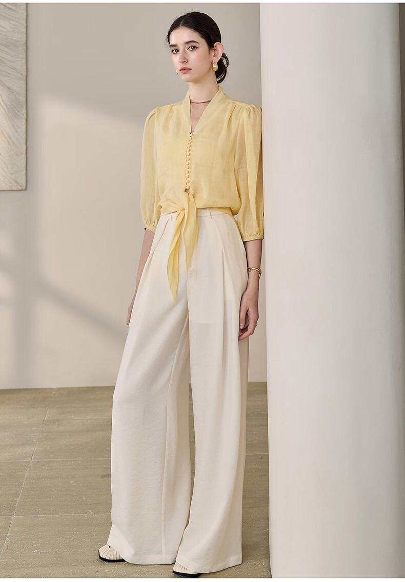 ROEYSHOUSE Women's Summer High-Waist Linen Casual Wide-Leg Pants 12289 Off-White 2XL 13