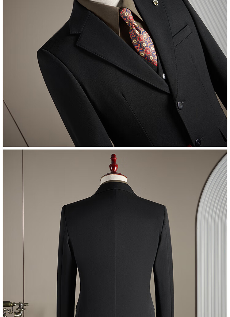 ROMON Wool Suit Set for Men Business Formal Wedding Attire Dark Gray 4XL (Blazer + Vest + Trousers) 9