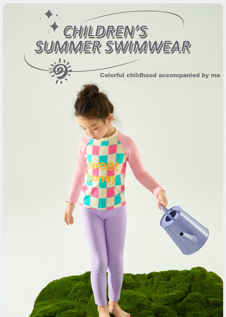 Adoreswim Spring/summer 2025 New Girls' Two-Piece Long-Sleeve Swimsuit Set, Sun Protection Baby Vacation Swimwear, Surfing Suit for Beach 1