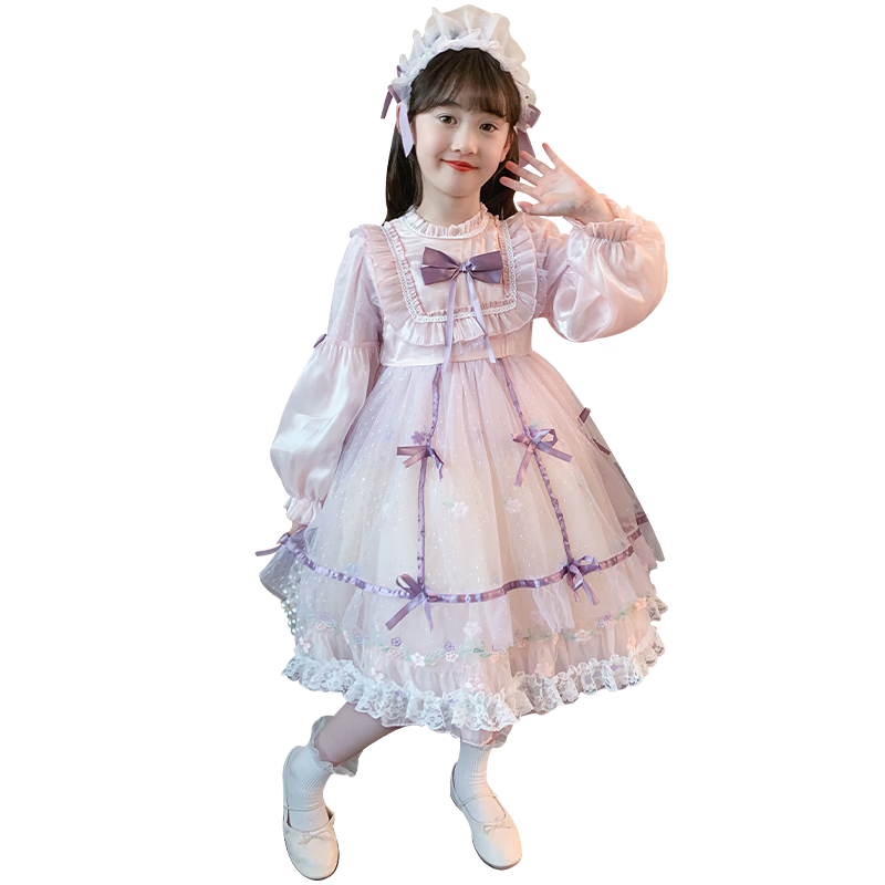 Nisaber Girls Lolita Princess Dress Autumn 2025 New Stylish Children's Mesh Dress Pink 120