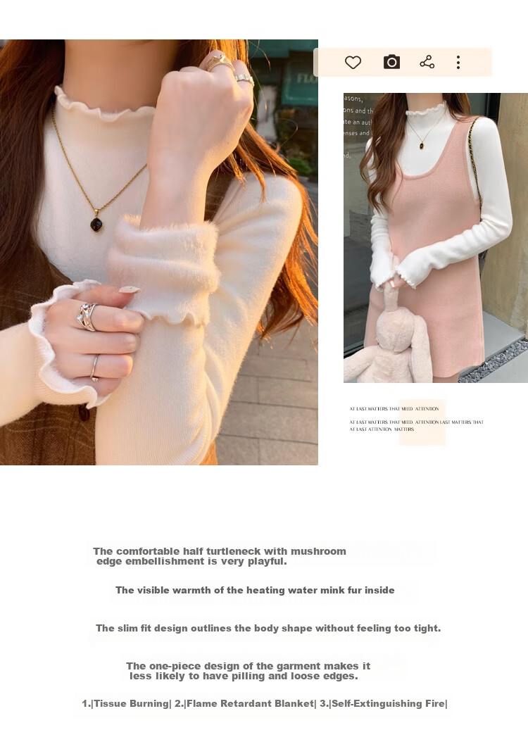 XUEXIMAN Knitted Sweater for Women, 2025 New Style, Solid Color Inner Layer, Semi-Turtleneck Top, Versatile Ruffle Trim Base Layer for Spring And Autum 2