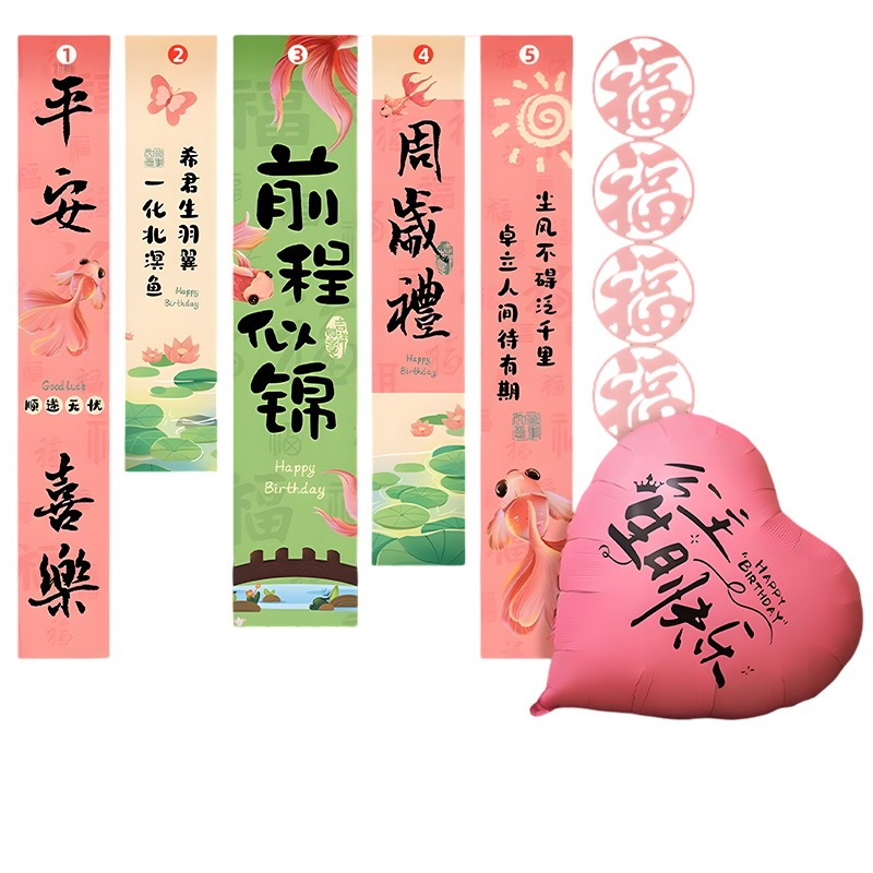 KuYibao Girl Happy Birthday Scene Setup Hanging Cloth Children's First Birthday Party Atmosphere Balloon Decoration Background Banner