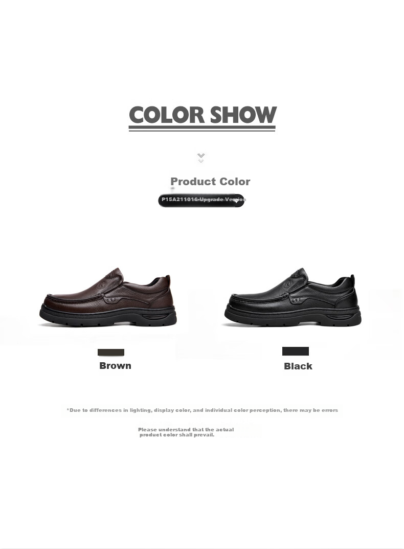 CAMEL Leather Shoes for Men, Soft Cowhide Business Casual Commuter Shoes, Comfortable Dad Shoes, P15A211016, Black, Size 41 2