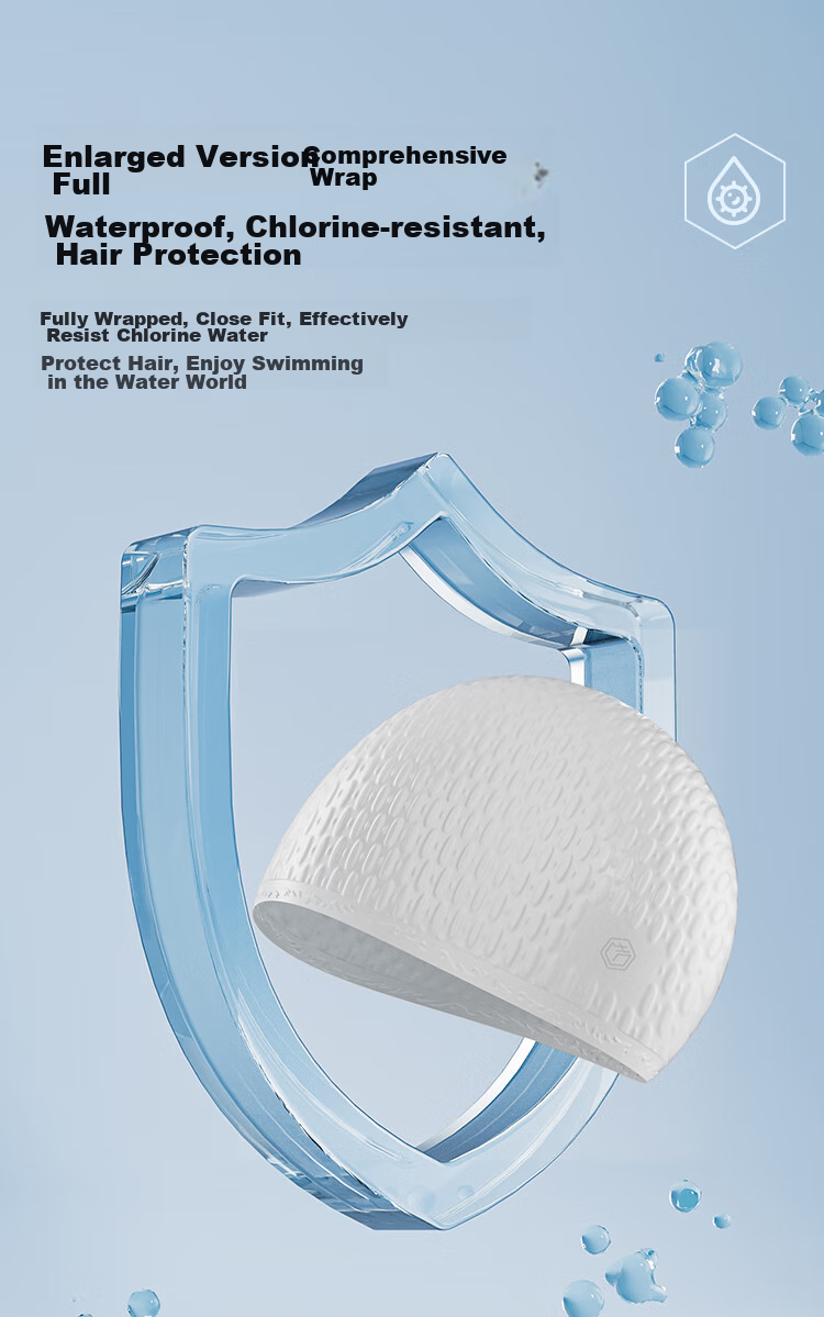 JD Original Silicone Swim Cap for Women with Long Hair, Concave Non-Slip Particles Swimming Cap for Men And Women, Bubble Cap, Cloud White 12