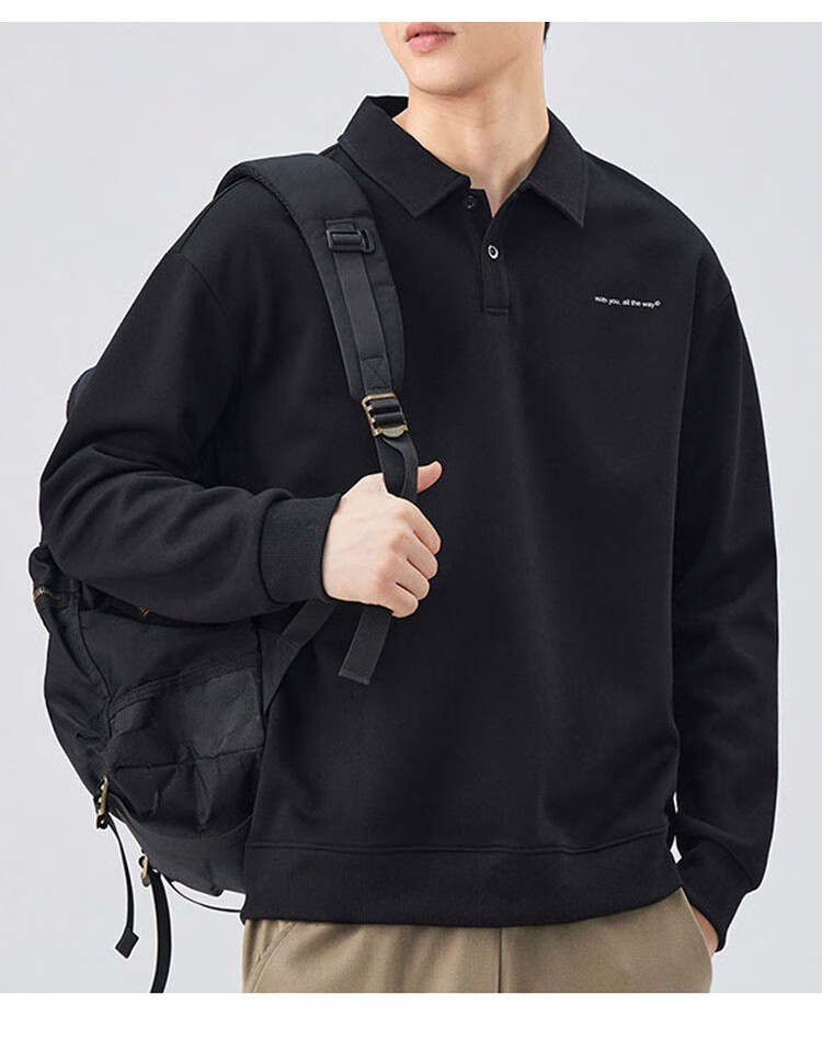 JEEP SPIRIT Polo Shirt for Men, Loose-Fitting Long-Sleeve T-Shirt with Collar for Spring, Gray-Green, Size M 3