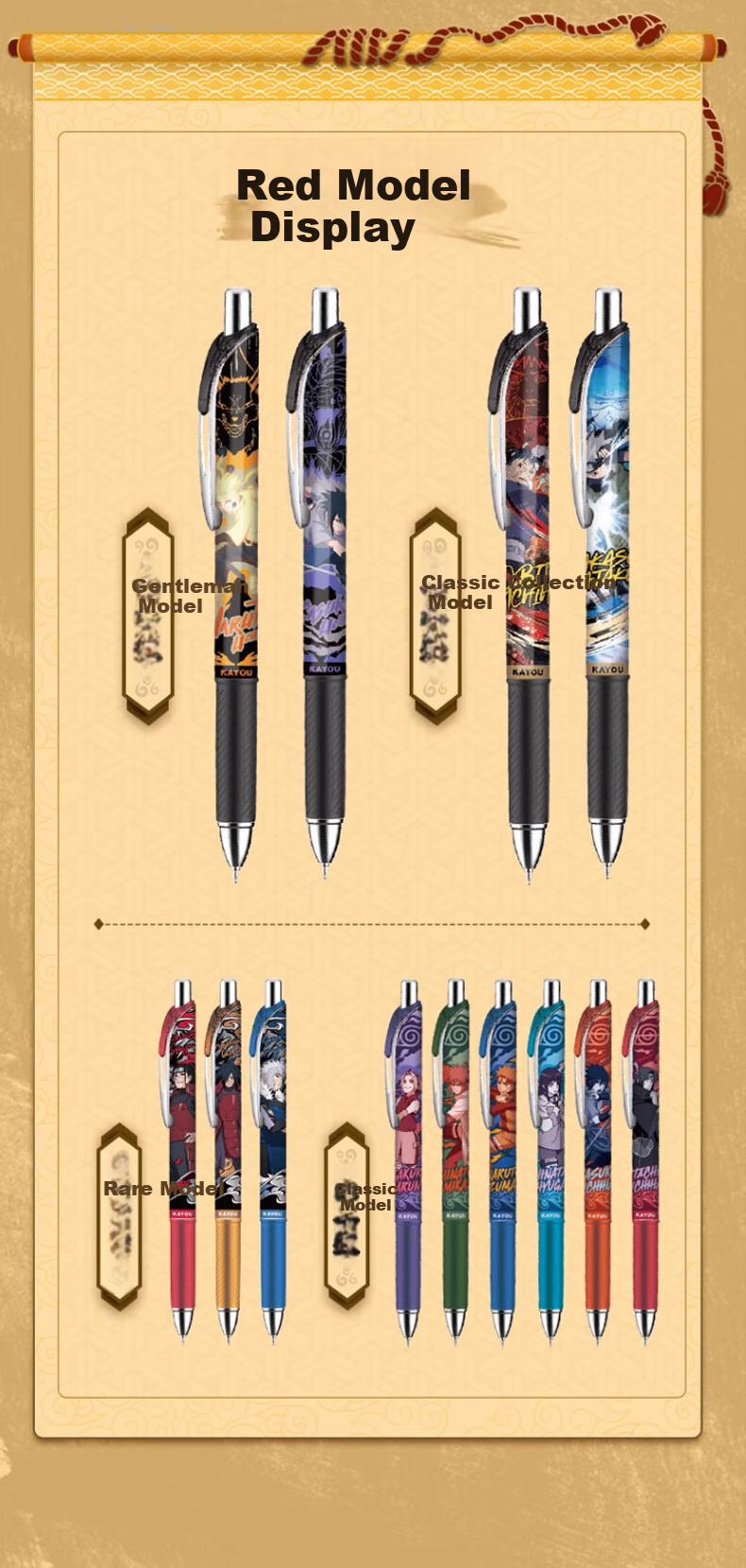 Kayou Naruto Gel Pen Blind Box Pen Full Case Push-Button Automatic Pen for Boys And Girls, Christmas Gift 10