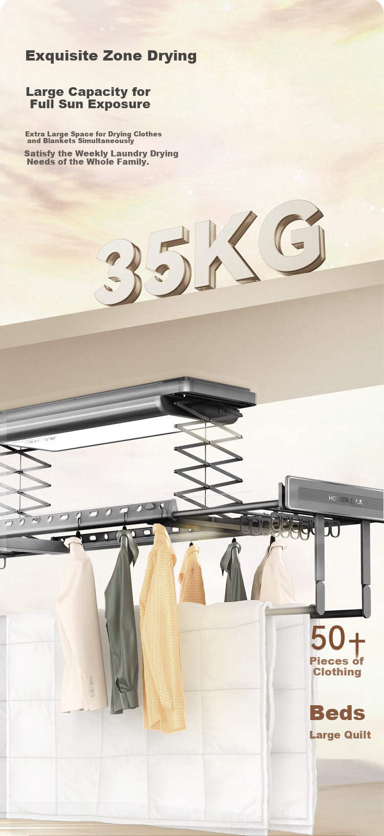 Hotata Ultra-Thin Electric Clothes Drying Rack with Hidden Integration, Smart Voice Control, Lifting Mechanism, Large Screen Lighting, And Intelligent Drying Machine D-3371 10