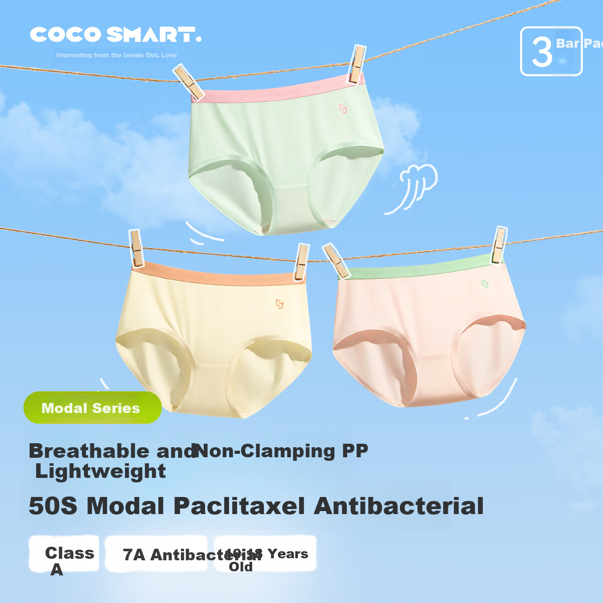 COCO SMART Трусы для девочек, подростковые, бесшовные, дышащие, с хлопком и модалом, размеры M-XXL