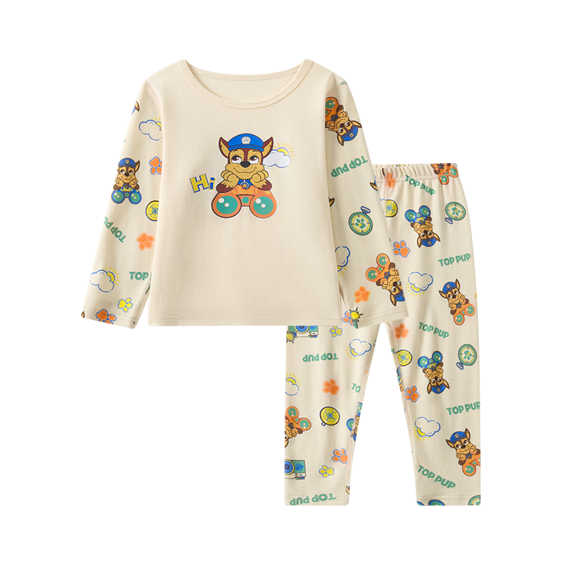PAW PATROL Kids Pure Cotton Underwear Set Class A 7A Antibacterial Boys and Girls Autumn Long Johns Pajama Cotton Sweater Set Beige 140