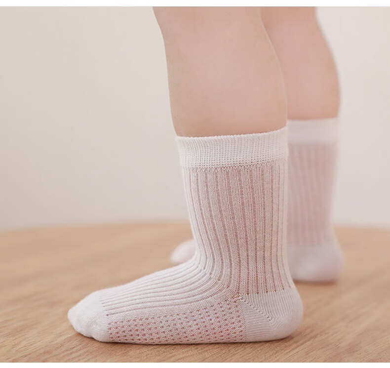 Five Cotton 5 Pairs Children's Thin Mesh Antibacterial Baby Mid-Calf Socks White Student Socks 11