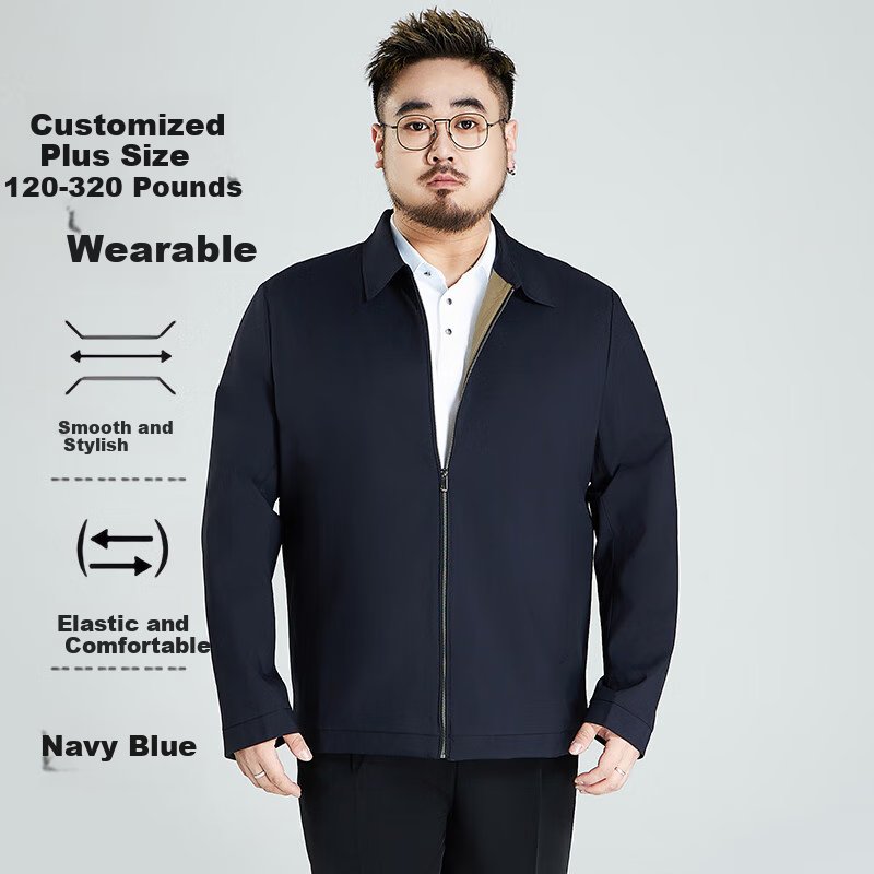 Ayoupang Large Size Business Executive Jacket for Middle-Aged And Elderly Men, Lapel Collar Coat, Navy Blue, 4XL (200-220 Jin)
