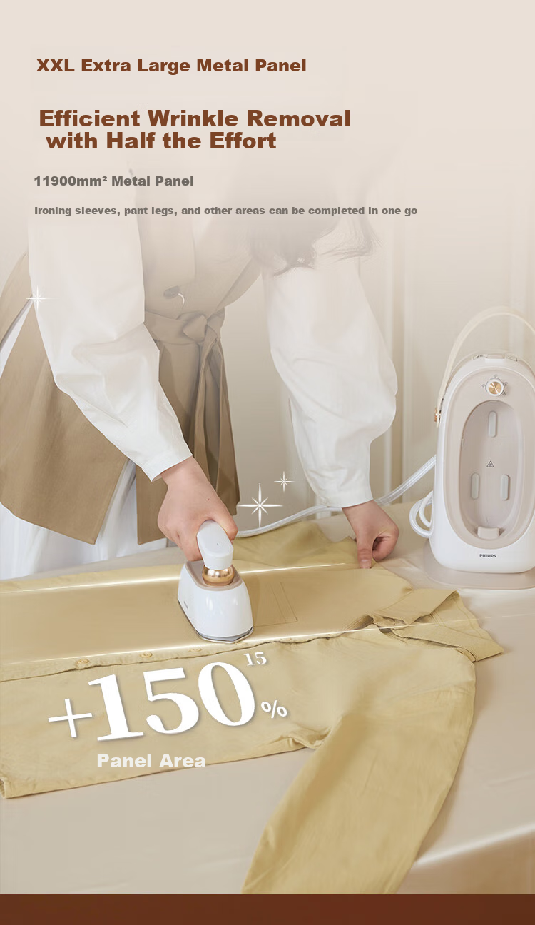 PHILIPS Desktop Space-Saving Iron, Handheld Home Small Garment Steamer, Maximum Steam Output 84g/min, 1L Bean-Shaped Iron STE0950/60, Peach Steam Bag 16