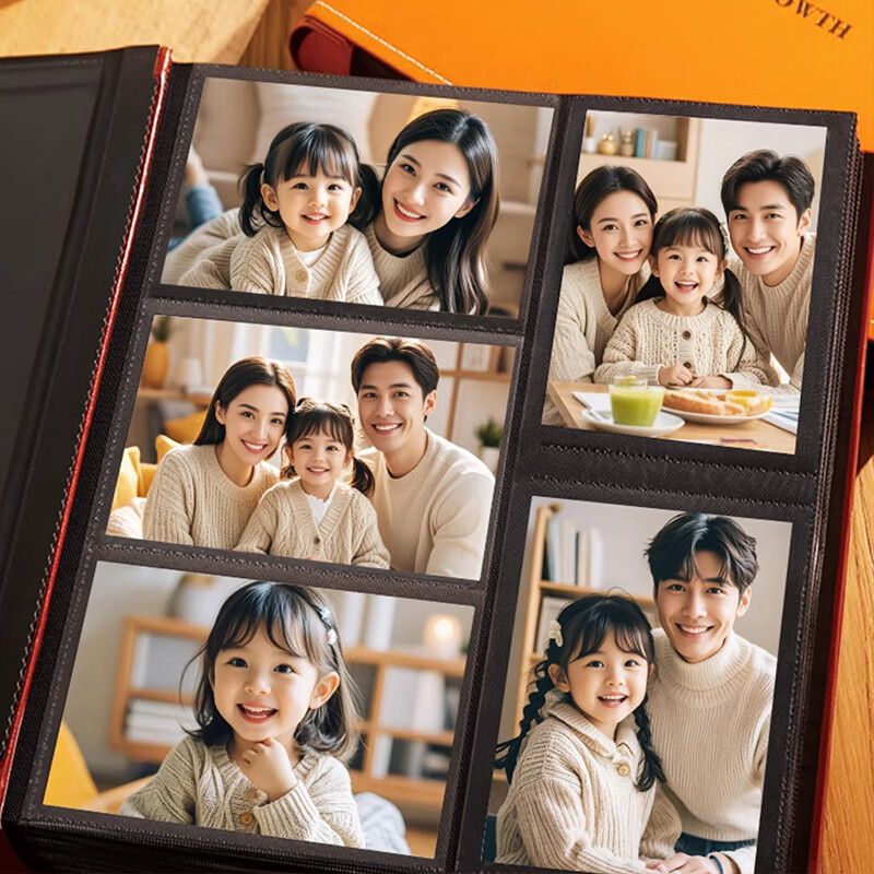 Mili Large Capacity Family 6-Inch Photo Storage Album Commemorative Book 5 Six-Inch Children's Baby Growth Record Photo Album Chestnut Brown - Happy Family, Holds 800 6-Inch Photos
