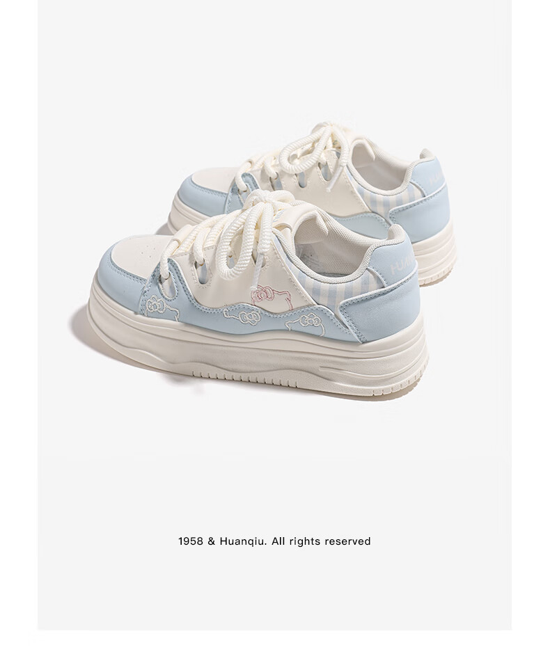 Global Platform Thick-Soled Height-Increasing White Sneakers for Women 2026 Spring New Cute Cat Sports Student Casual Skate Shoes Light Blue Size 39 4