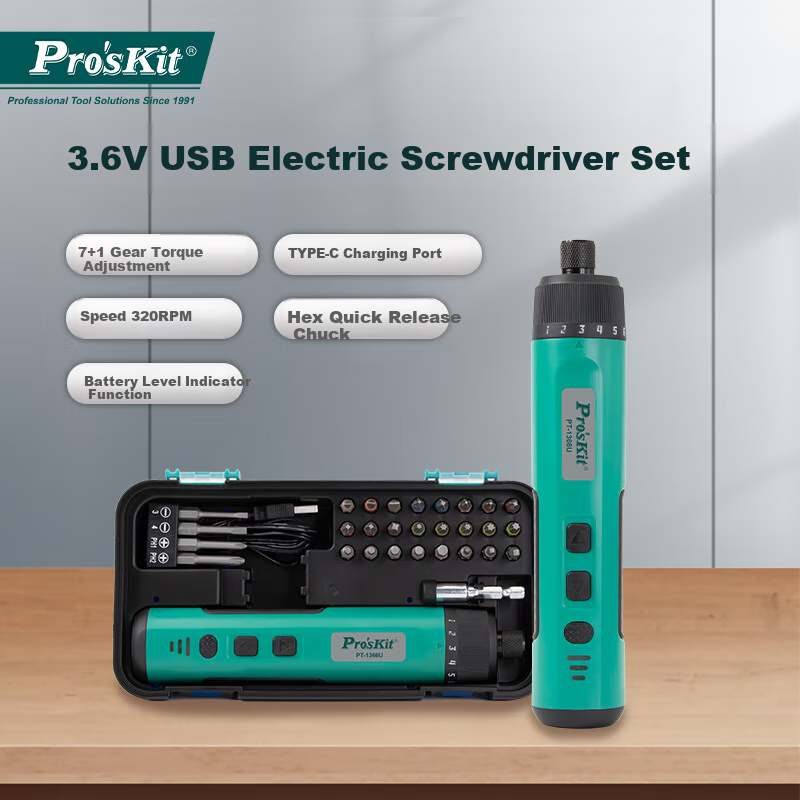 Pro'sKit PT-1366U Electric Screwdriver Set, Household 26-In Rechargeable Electric Screwdriver Kit