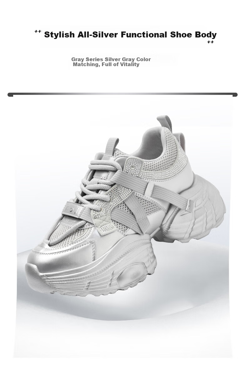 Josiny Thick-Soled Breathable Dad Shoes for Women, Spring Korean-Style Sneakers, Mesh Casual Shoes, Off-White, Size 36 8