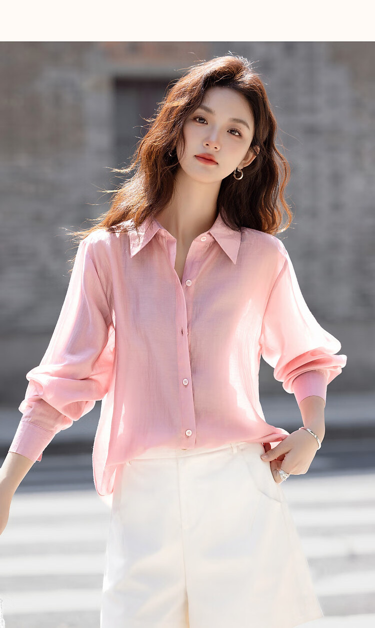 Demana Sweet Oxygen Dopamine Spring Autumn Breathable Lyocell Polo Collar Lightweight Relaxed Shirt Women's Top 13