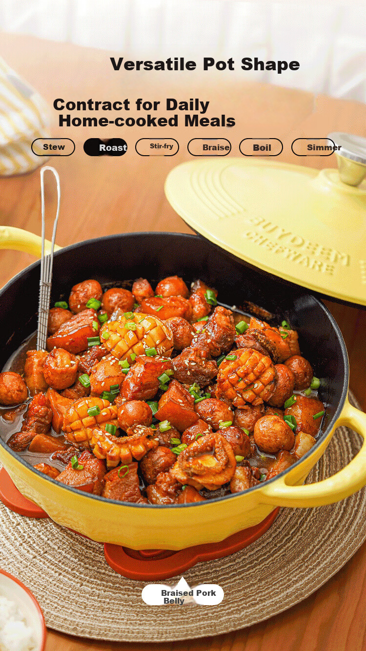 Buydeem [JINGDONG Exclusive] Enamel Cast Iron Pot Braising Stew Pot for Induction Cooker And Gas Stove, Black Enamel 24cm Small Goose Yellow 7