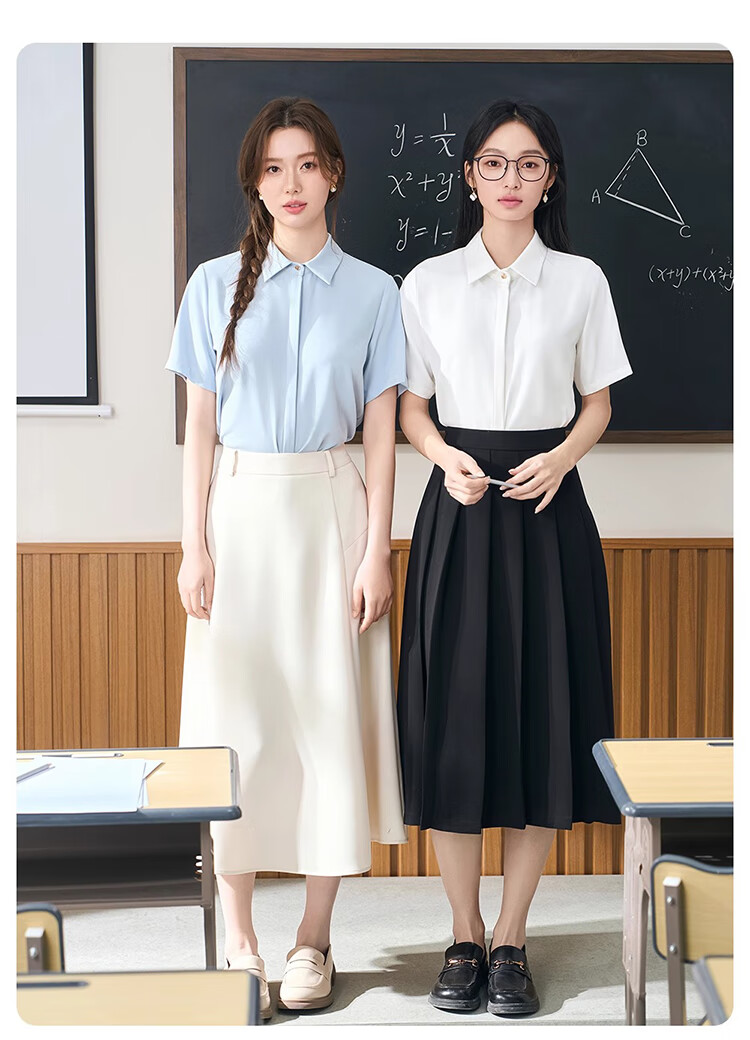 Bodexiaojie Blue Professional Short-Sleeve Blouse for Women, Summer Public Exam Interview Chiffon Top, Commuter Outfit Formal Shirt, Blue, XL 14