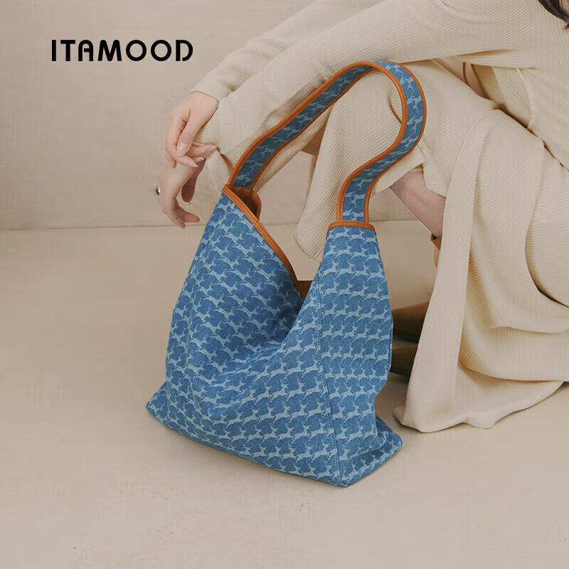 Mood Autumn And Winter Large Capacity Tote Bag for Women, Denim Canvas Lightweight Commuter Shoulder Underarm Bag, Birthday Gift Versatile Blue