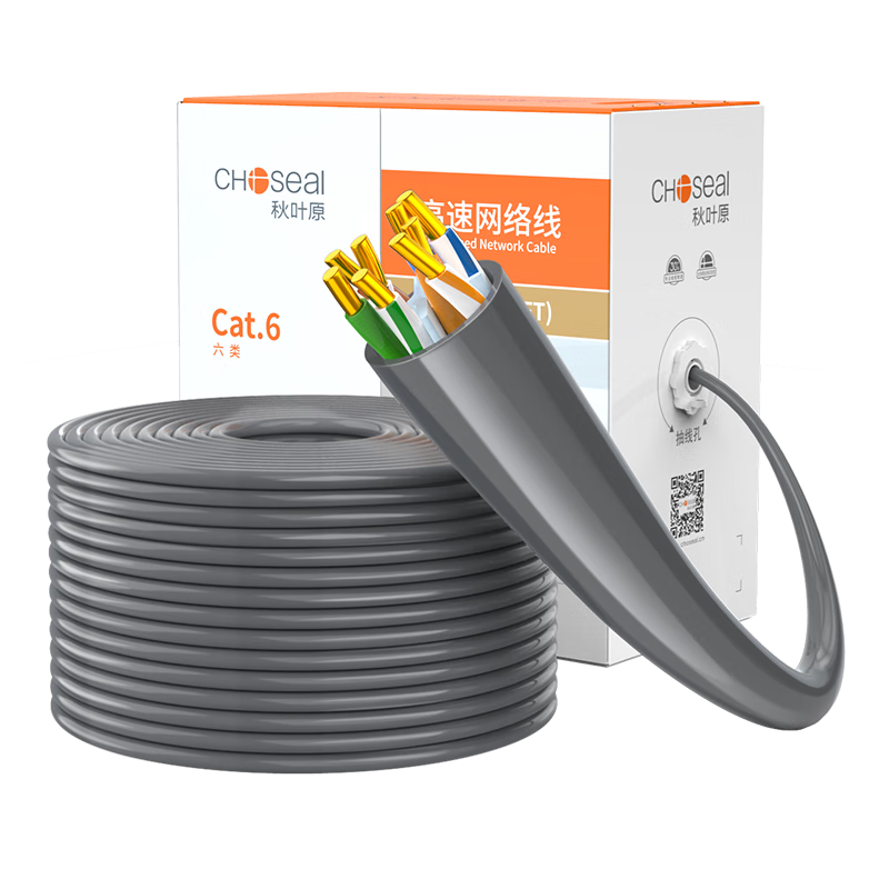 CHOOSEAL (CHOSEAL) Original Category 6 Ethernet Cable [Engineering Version 0.57±0.02mm] CAT6 Pure Copper Core Unshielded Gigabit Network Cable Gray 305m QS2619AT305