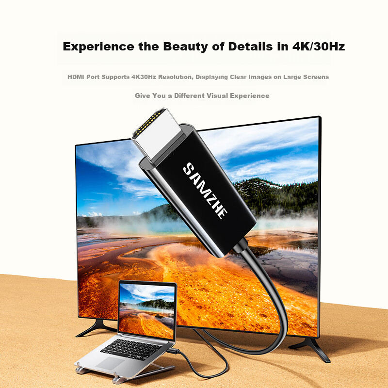Кабель SAMZHE Type-C - HDMI, адаптер USB-C, 4K HD, 1 метр