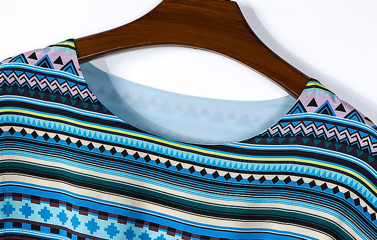 Dme [Cambridge Story] Summer Lightweight Mulberry Silk Round Neck Striped Printed Drawstring Dress for Wome 9