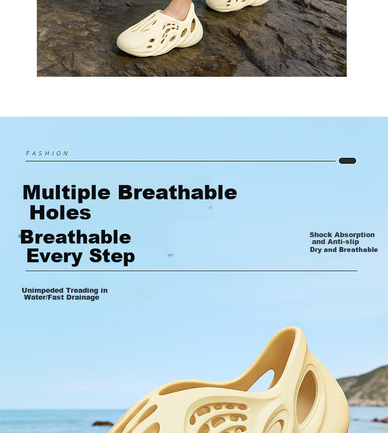 FOOTOPPO EVA Coconut Hole Shoes for Men, Summer Outdoor Wear, Sports Non-Slip Sandals, Slip-On Closed-Toe Slippers 12