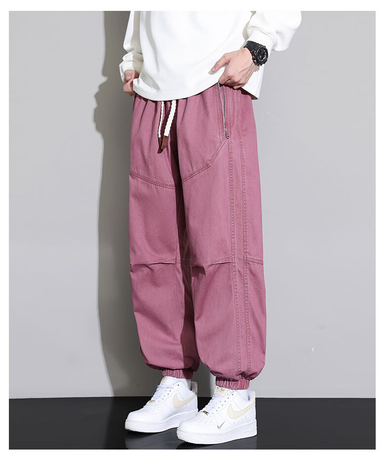 Top Youth Pure Cotton Men's Pants Autumn Winter Washed Jogger Cargo Pants Plus Size Loose Casual Trousers Black L 9