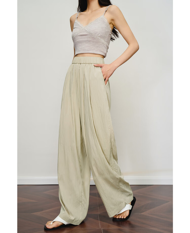 Olrain Women's Loose Wide-Leg Floor-Length Yamamoto Pants Summer High-Waist Slim Casual Pants Blue S 21