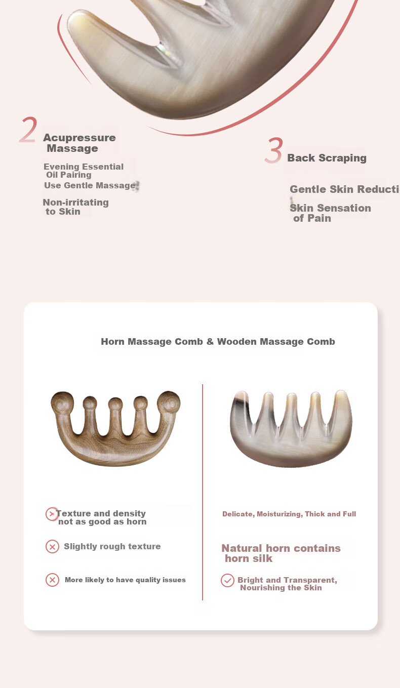 Chaojun Genuine Natural White Buffalo Horn Wide-Tooth Massage Comb Meridian Tool Gift for Wife, Mother, Female Friends, High-End Birthday Mid-Autumn Festival Gift for Parents Elders Clients Practical Premium 4